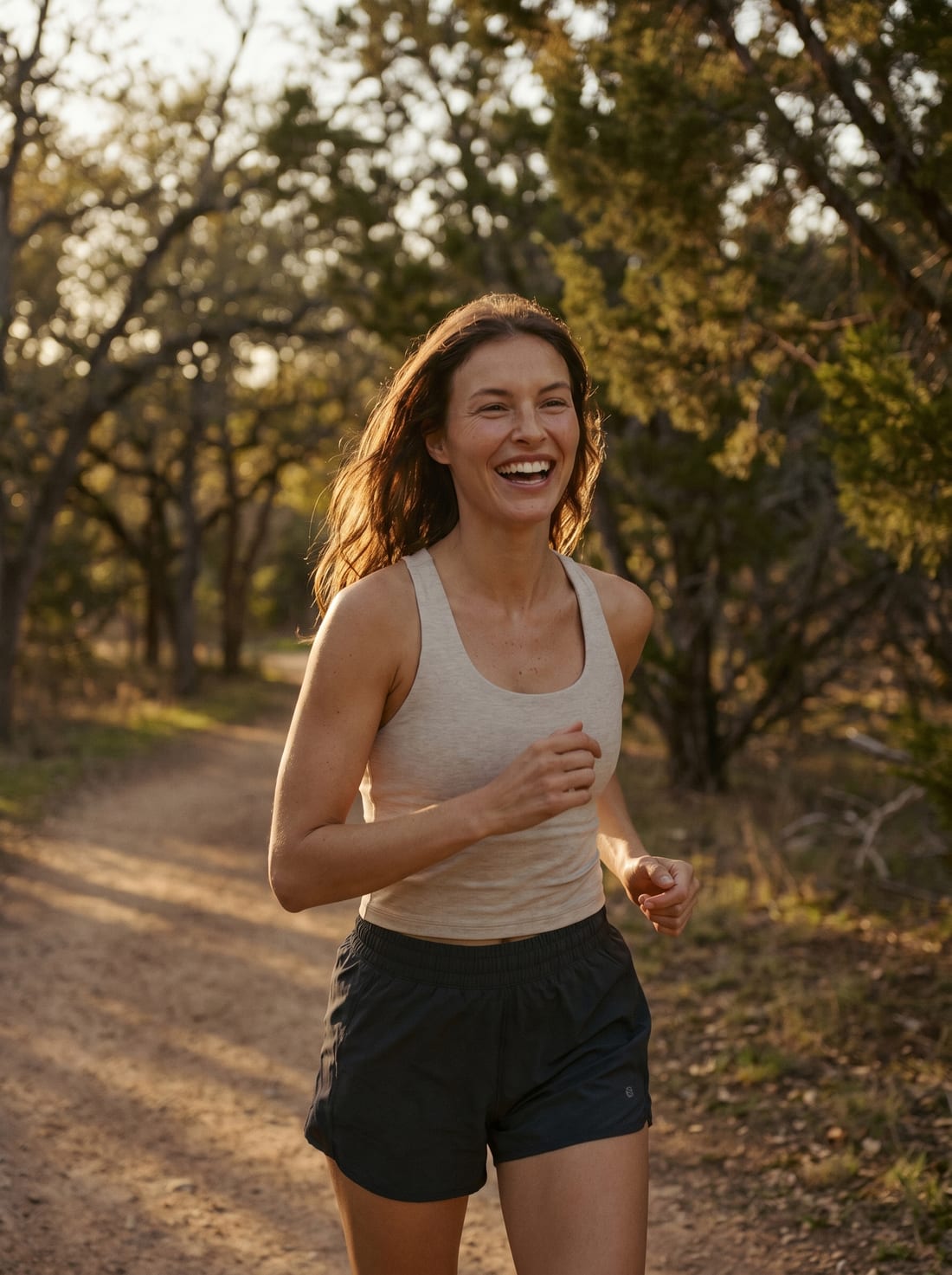 Kasey on a golden-hour trail run in Austin